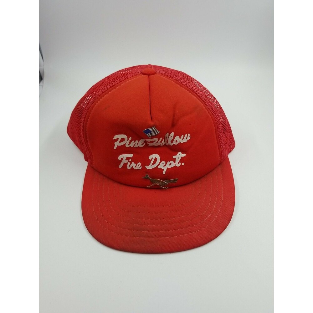 Vintage PINE HOLLOW FIRE DEPT trucker hat cap with vintage collectible pins H1